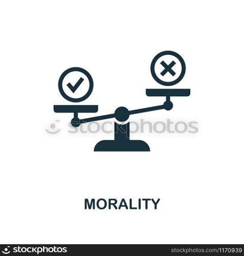 Morality icon. Monochrome style design from business ethics collection. UX and UI. Pixel perfect morality icon. For web design, apps, software, printing usage.. Morality icon. Monochrome style design from business ethics icon collection. UI and UX. Pixel perfect morality icon. For web design, apps, software, print usage.