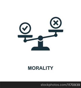 Morality icon. Monochrome style design from business ethics collection. UX and UI. Pixel perfect morality icon. For web design, apps, software, printing usage.. Morality icon. Monochrome style design from business ethics icon collection. UI and UX. Pixel perfect morality icon. For web design, apps, software, print usage.