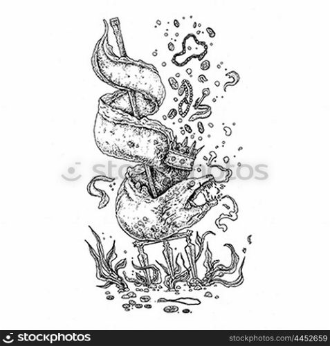 moray eel and treasure black and white illustration