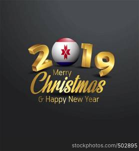 Mordovia Flag 2019 Merry Christmas Typography. New Year Abstract Celebration background