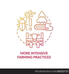 More intensive farming practices red gradient concept icon. Agriculture. Overpopulation effects abstract idea thin line illustration. Isolated outline drawing. Myriad Pro-Bold fonts used. More intensive farming practices red gradient concept icon