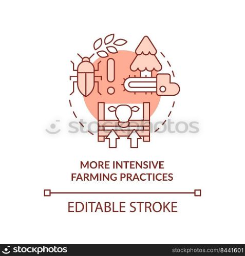 More intensive farming practices terracotta concept icon. Overpopulation effects abstract idea thin line illustration. Isolated outline drawing. Editable stroke. Arial, Myriad Pro-Bold fonts used. More intensive farming practices terracotta concept icon
