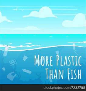 More plastic than fish social media post mockup. Ocean contamination. Advertising web banner design template. Social media booster, content layout. Promotion poster, print ads with flat illustrations. More plastic than fish social media post mockup