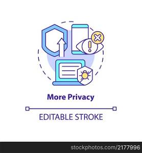More privacy concept icon. Improved cyber protection from bugs. Web 3 0 abstract idea thin line illustration. Isolated outline drawing. Editable stroke. Arial, Myriad Pro-Bold fonts used. More privacy concept icon