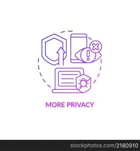 More privacy purple gradient concept icon. Improved cyber protection from bugs. Online technology. Web 3 0 abstract idea thin line illustration. Isolated outline drawing. Myriad Pro-Bold fonts used. More privacy purple gradient concept icon