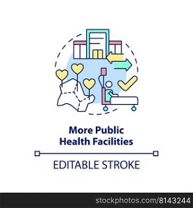 More public health facilities concept icon. Way to improve healthcare system abstract idea thin line illustration. Isolated outline drawing. Editable stroke. Arial, Myriad Pro-Bold fonts used. More public health facilities concept icon