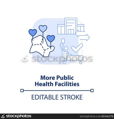 More public health facilities light blue concept icon. Way to improve healthcare abstract idea thin line illustration. Isolated outline drawing. Editable stroke. Arial, Myriad Pro-Bold fonts used. More public health facilities light blue concept icon