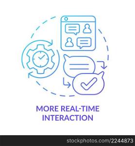 More real-time interaction blue gradient concept icon. Live chat. Benefits of UCaaS using abstract idea thin line illustration. Isolated outline drawing. Myriad Pro-Bold fonts used. More real-time interaction blue gradient concept icon