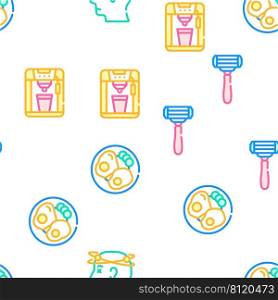 Morning Routine Daily Vector Seamless Pattern Color Line Illustration. Morning Routine Daily Vector Seamless Pattern