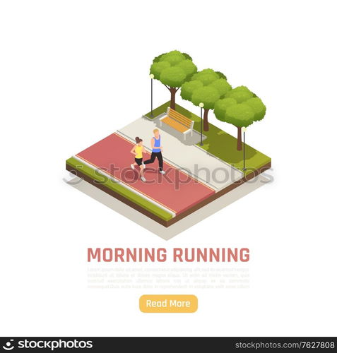 Morning running for personal growth health fitness benefits motivation for successful efficient workday isometric composition vector illustration