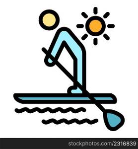 Morning sup surfing icon. Outline morning sup surfing vector icon color flat isolated. Morning sup surfing icon color outline vector