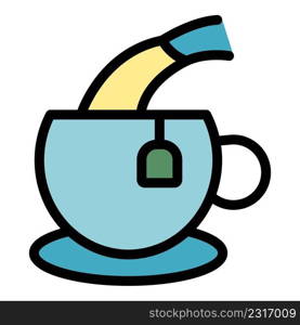 Morning tea cup icon. Outline morning tea cup vector icon color flat isolated. Morning tea cup icon color outline vector