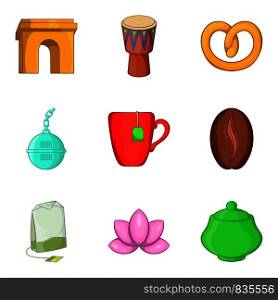 Morning tea time icon set. Cartoon set of 9 morning tea time vector icons for web design isolated on white background. Morning tea time icon set, cartoon style