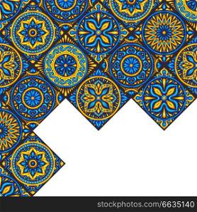 Moroccan ceramic tile background. Ethnic floral motifs. Mediterranean traditional folk ornament. Portuguese azulejo, mexican talavera or spanish majolica.. Moroccan ceramic tile background.
