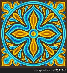 Moroccan ceramic tile pattern. Ethnic floral motifs. Mediterranean traditional folk ornament. Portuguese azulejo, mexican talavera or spanish majolica.. Moroccan ceramic tile pattern.
