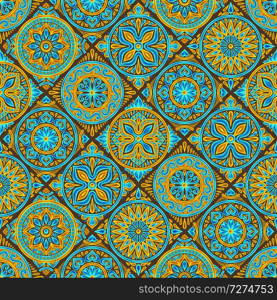 Moroccan ceramic tile pattern. Ethnic floral motifs. Mediterranean traditional folk ornament. Portuguese azulejo, mexican talavera or spanish majolica.. Moroccan ceramic tile pattern.