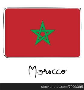 Morocco country flag doodle with text isolated on white