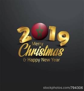 Morocco Flag 2019 Merry Christmas Typography. New Year Abstract Celebration background
