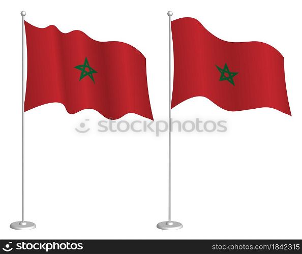 morocco flag on flagpole waving in wind. Holiday design element. Checkpoint for map symbols. Isolated vector on white background