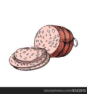 mortadella salami hand drawn vector. meat sausage, bologna deli, pepperoni liver mortadella salami sketch. isolated color illustration. mortadella salami sketch hand drawn vector