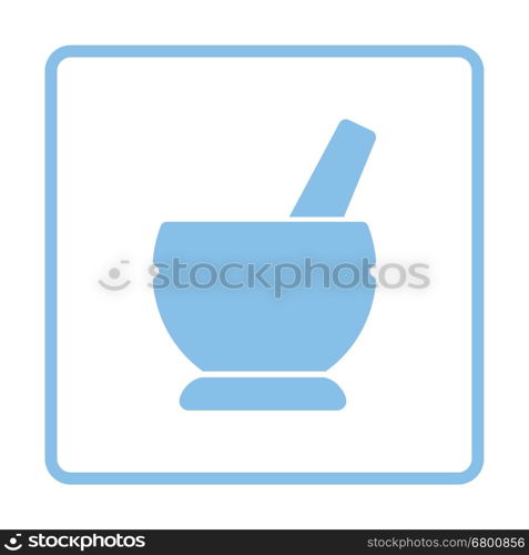 Mortar and pestel icon. Blue frame design. Vector illustration.