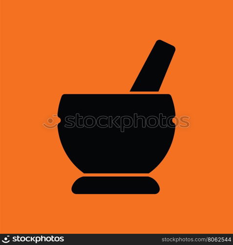 Mortar and pestel icon. Orange background with black. Vector illustration.