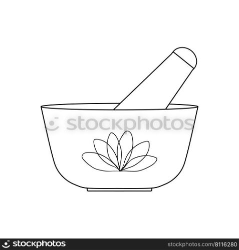 Mortar and pestle for kitchen and grinding ingredients. Bowl for making homemade cosmetics
