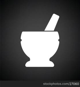Mortar and pestle icon. Black background with white. Vector illustration.