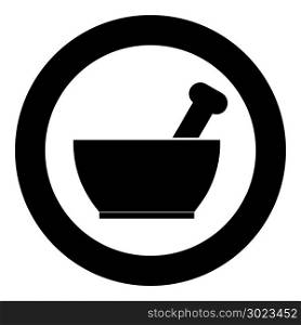 Mortar and pestle icon black color in circle or round vector illustration