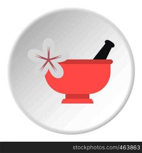 Mortar and pestle icon in flat circle isolated vector illustration for web. Mortar and pestle icon circle