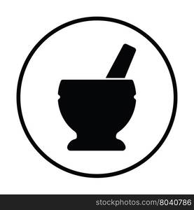 Mortar and pestle icon. Thin circle design. Vector illustration.