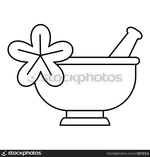 Mortar and pestle pharmacy icon. Outline illustration of mortar and pestl vector icon for web design. Mortar and pestle pharmacy icon, outline style