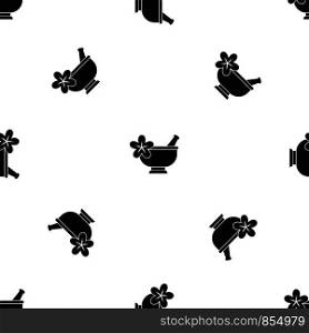 Mortar and pestle pharmacy pattern repeat seamless in black color for any design. Vector geometric illustration. Mortar and pestle pharmacy pattern seamless black