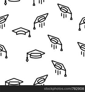 Mortarboard, Academic Cap Vector Color Icons Seamless Pattern. Mortar Board, Education Linear Symbols Pack. University, School, College Graduation Ceremony. Bachelor, Masters Illustrations. Mortarboard, Academic Cap Vector Seamless Pattern