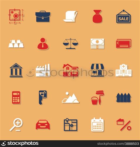 Mortgage and home loan classic color icons with shadow, stock vector
