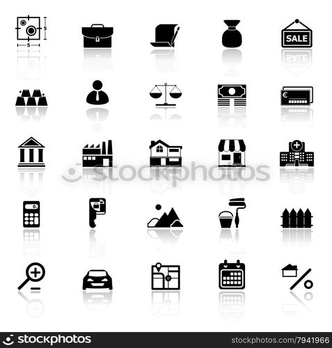 Mortgage and home loan icons with reflect on white background, stock vector