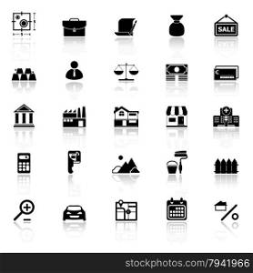 Mortgage and home loan icons with reflect on white background, stock vector