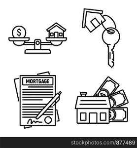 Mortgage approved icons set. Outline set of mortgage approved vector icons for web design isolated on white background. Mortgage approved icons set, outline style