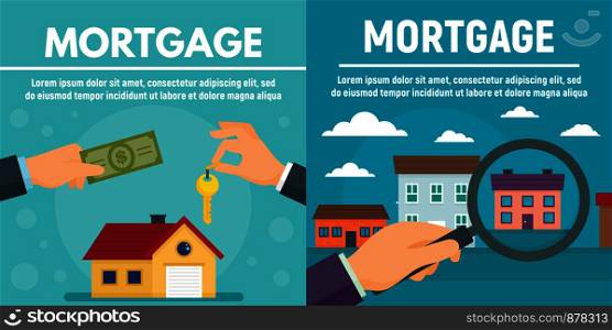 Mortgage banner set. Flat illustration of mortgage vector banner set for web design. Mortgage banner set, flat style
