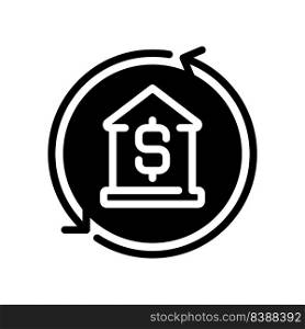 Mortgage black glyph icon. Home loan. Buying personal property. Purchasing real estate. Homebuying program. Silhouette symbol on white space. Solid pictogram. Vector isolated illustration. Mortgage black glyph icon