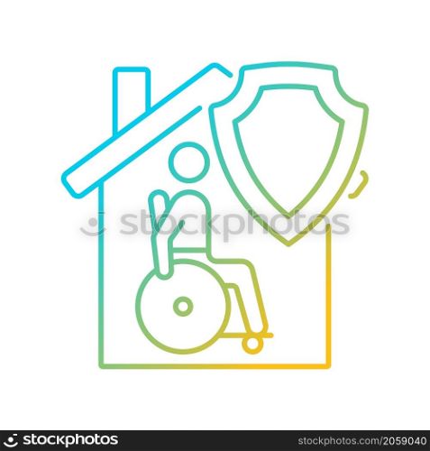 Mortgage disability insurance case gradient linear vector icon. Medical care insurance program policy. Thin line color symbol. Modern style pictogram. Vector isolated outline drawing. Mortgage disability insurance case gradient linear vector icon
