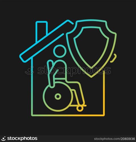 Mortgage disability insurance gradient vector icon for dark theme. Mortgage payment protection insurance. Thin line color symbol. Modern style pictogram. Vector isolated outline drawing. Mortgage disability insurance gradient vector icon for dark theme