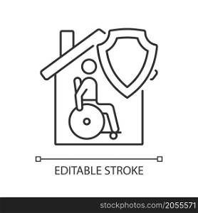Mortgage disability insurance linear icon. Healthcare insurance program policy. Thin line customizable illustration. Contour symbol. Vector isolated outline drawing. Editable stroke. Arial font used. Mortgage disability insurance linear icon