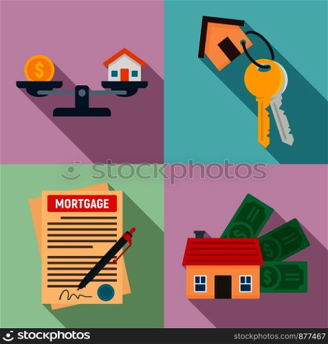 Mortgage icons set. Flat set of mortgage vector icons for web design. Mortgage icons set, flat style