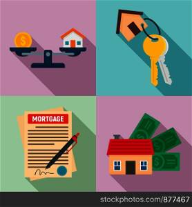 Mortgage icons set. Flat set of mortgage vector icons for web design. Mortgage icons set, flat style