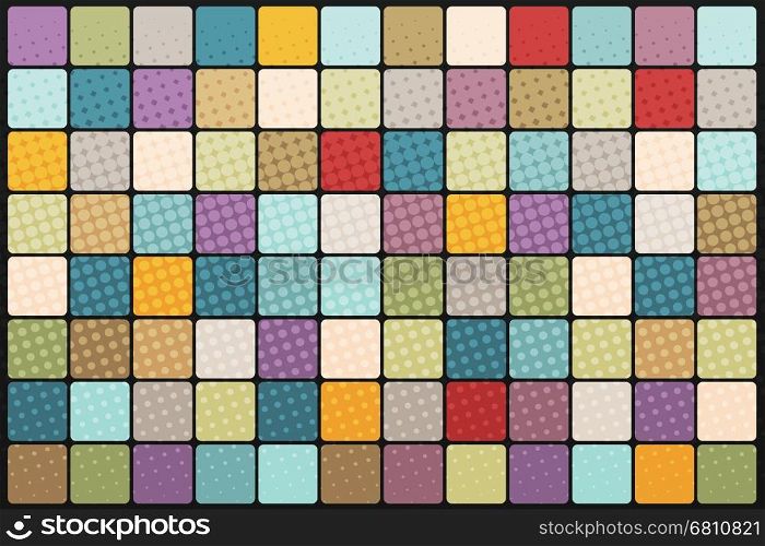 Mosaic background of colored squares. Vintage pop art retro illustration. Halftone bitmap effect. Mosaic background of colored squares