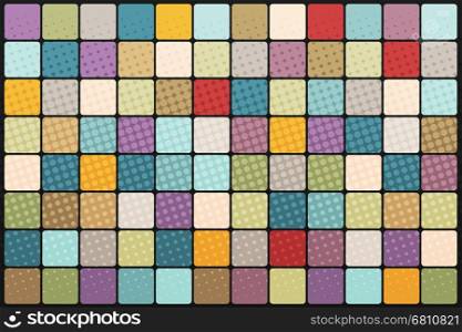 Mosaic background of colored squares. Vintage pop art retro illustration. Halftone bitmap effect. Mosaic background of colored squares