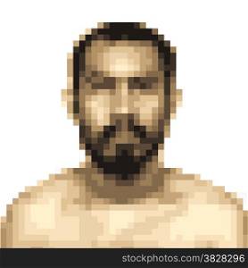 Mosaic blur of asian man face on white