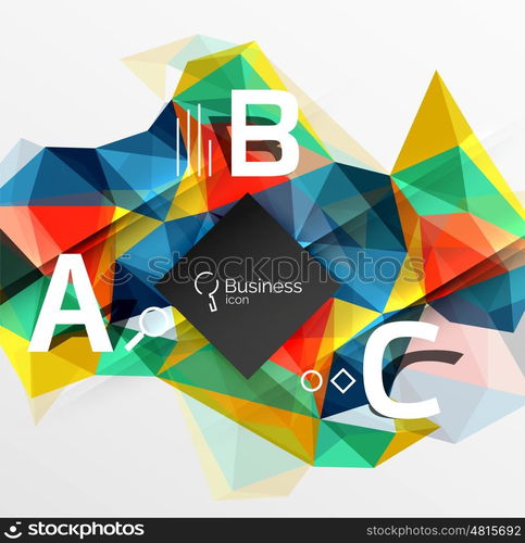 Mosaic low poly abstract background with infographics - abc options with text. Vector template background for workflow layout, diagram, number options or web design