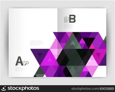 Mosaic triangle annual report template. Modern business brochure or leaflet A4 cover template. Abstract background with color triangles, annual report print backdrop. Vector design for workflow layout, diagram, number options or web design